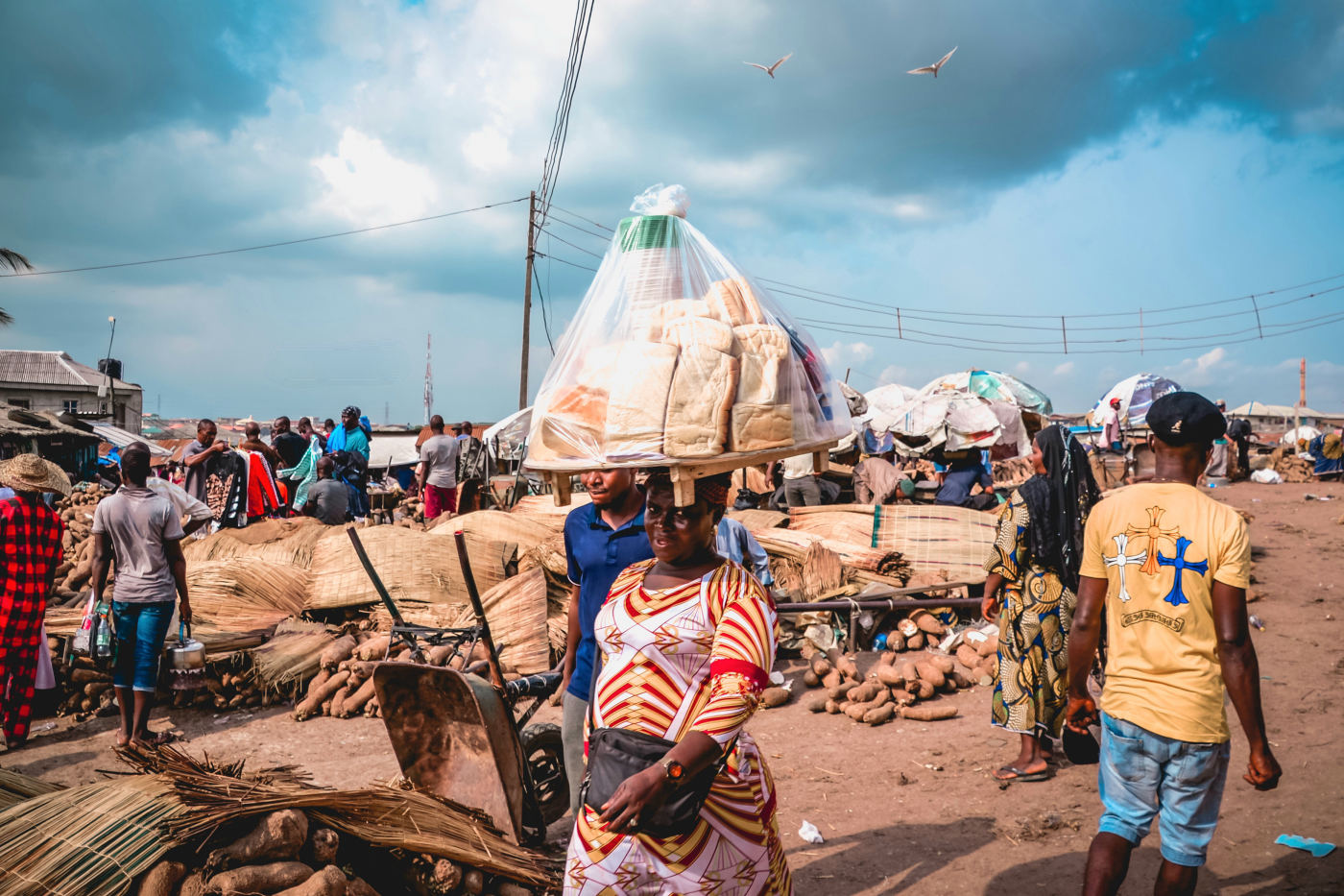 A busy yam market in Lagos, Nigeria